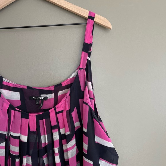 Nic + Zoe Block Party Dress Maxi Midi Pink Black Grey Geometric Print Flowy 2X - Picture 10 of 16